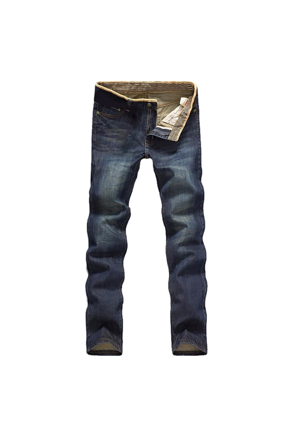 Men's Casual Jeans Comfort Stretch Long Straight Leg High Waist Trousers Denim Pants Blue,32