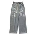 thumbnail image 1 of Luwomo Men's Casual Jeans Y2K Long High Waist Wide Leg Drawstring Retro Graphic Embroidered Loose Fit Trousers Washed Streetwear Denim Pants,Z9 Blue,XL, 1 of 6