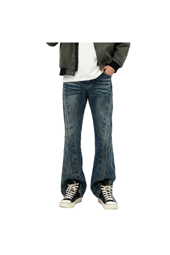 Men's Jeans Bottom Trousers Retro High Waist Wide Flared Leg Design Male Denim Pants