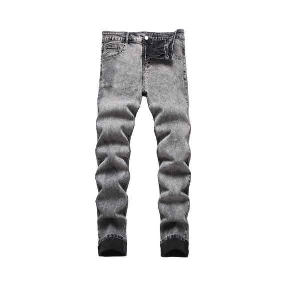 Luwomo Men's Jeans Retro Embroidered Slim High Waist Straight Leg Trousers Streetwear Male Denim Pants