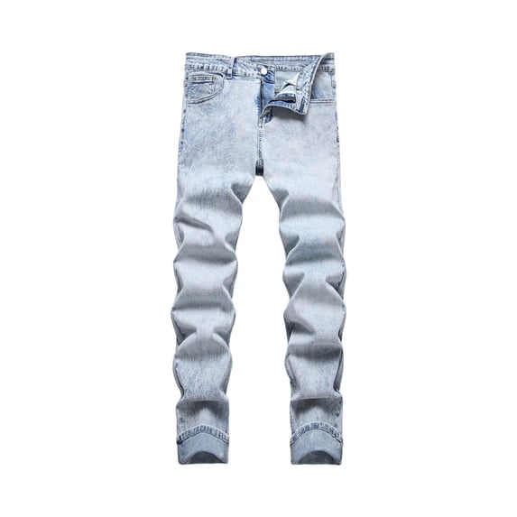 Luwomo Men's Jeans Retro Embroidered Slim High Waist Straight Leg Trousers Streetwear Male Denim Pants