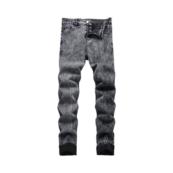 Luwomo Men's Jeans Retro Embroidered Slim High Waist Straight Leg Trousers Streetwear Male Denim Pants