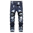 thumbnail image 1 of Luwomo Mens Casual Jeans Everyday Wear Stylish Dark Coloured Straight Leg High Waist Long Trousers Comfy Streetwear Relaxed Fit Denim Pants Blue,28, 1 of 8