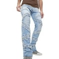 thumbnail image 1 of Luwomo Mens Casual Jeans Ripped Stacked Long High Waist Straight Leg Slim Fit Trousers Fashion Streetwear Relaxed Fit Denim Pants Light Blue,M, 1 of 5