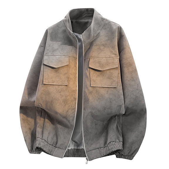 Luwomo Mens' Faux Leather Jackets Mens Fall and Winter Retro Outdoor Style Loose Fit Long Sleeved Lapel PU Leather Coat Blouses Grey,M