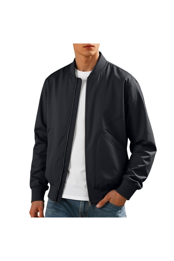 Mens Jackets Mens Baseball Slim Fit Zip Up Long Sleeve Lightweight Stylish Outerwear Daily Wear Regular Blouses Black,L