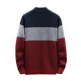 thumbnail image 1 of Luwomo Mens Jackets Mens Full Zip Color-Block Stripe Long Sleeve Cable Knitted Cardigan Sweater Coat with Pockets Regular Blouses Wine,2XL, 1 of 9