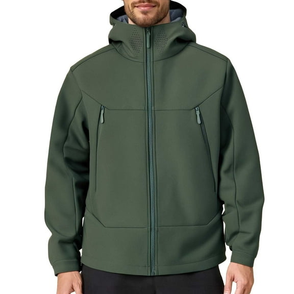 Luwomo Mens Jackets Mens Lightweight Softshell Hooded Long Sleeve Windbreaker Outdoor Travel Hiking Coat for Couples All Seasons Regular Blouses Green,S