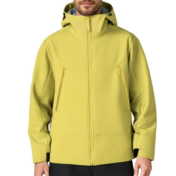 Luwomo Mens Jackets Mens Lightweight Softshell Hooded Long Sleeve Windbreaker Outdoor Travel Hiking Coat for Couples All Seasons Regular Blouses Yellow,S
