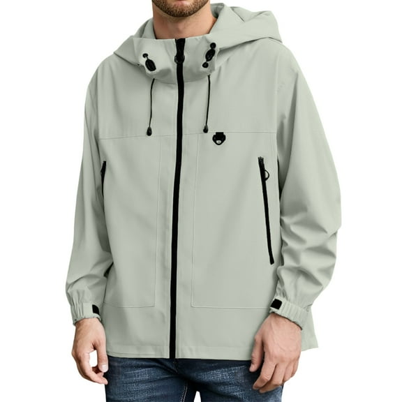 Luwomo Mens' Jackets Mens Outdoor Windproof Rain All Seasons Lightweight Long Sleeve Hooded Drawstring Design Hiking Tops Army Green,L