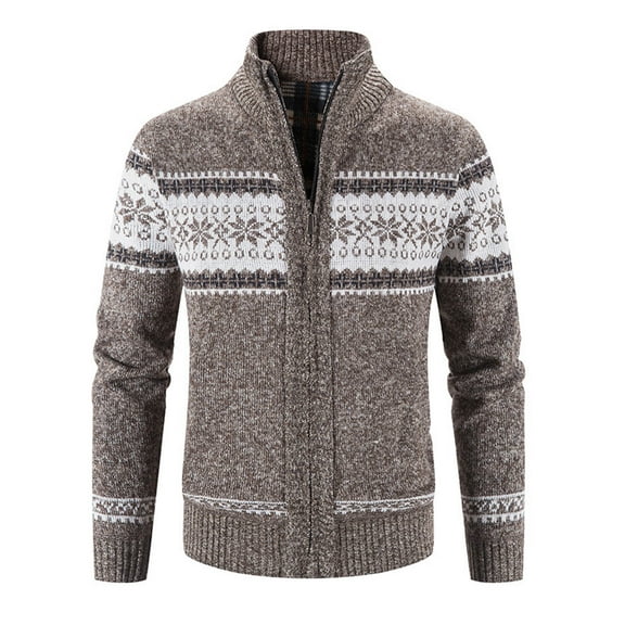 Luwomo Mens' Jackets Mens Stand Collar Zipper Long Sleeve Warm Cardigan Loose Fit Winter Knit Coat Tops Coffee,L