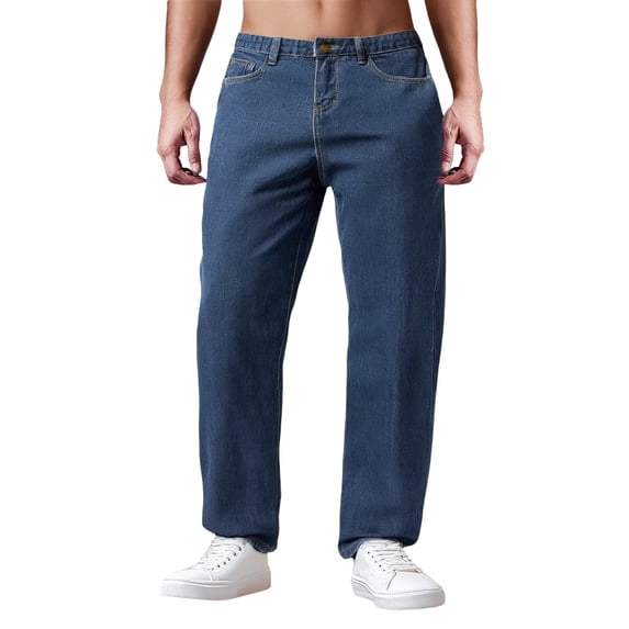 Luwomo Mens Jeans Long Straight Wide Leg High Waist Trousers Loose Fit Streetwear Denim Pants BU1,M