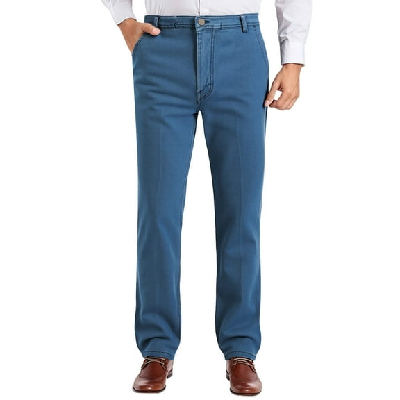 Luwomo Mens' Leisure Jeans Fall Straight Leg Loose Fit High Waisted Style Long Trousers Regular Denim Pants Blue,40