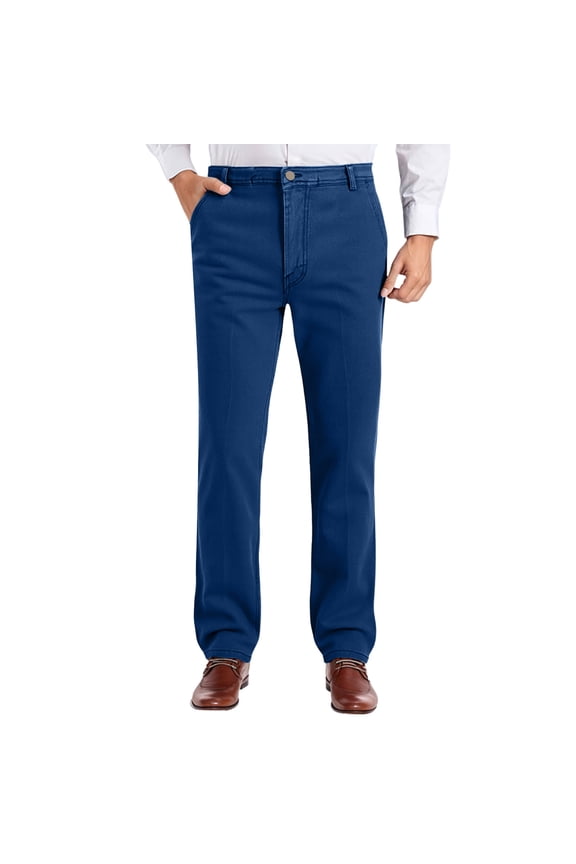 Mens' Leisure Jeans Fall Straight Leg Loose Fit High Waisted Style Long Trousers Regular Denim Pants Dark Blue1,40