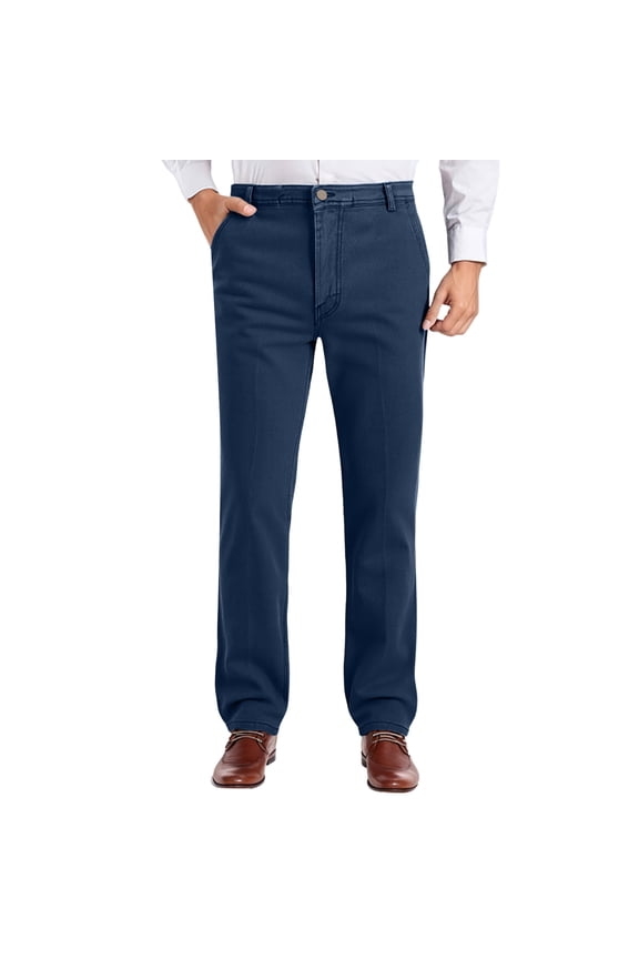 Mens' Leisure Jeans Fall Straight Leg Loose Fit High Waisted Style Long Trousers Regular Denim Pants Dark Blue2,36