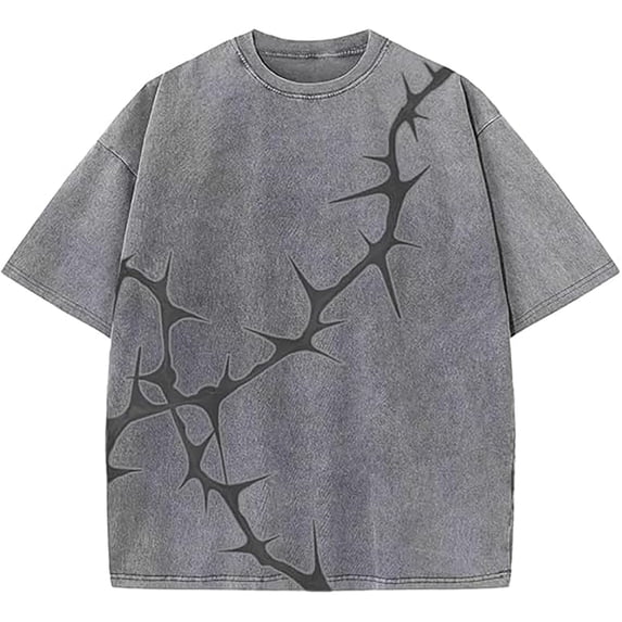 Luwomo Mens T Shirts Gothic Washed Tees Short Sleeve Round Neck Loose Pullover Male Clothes