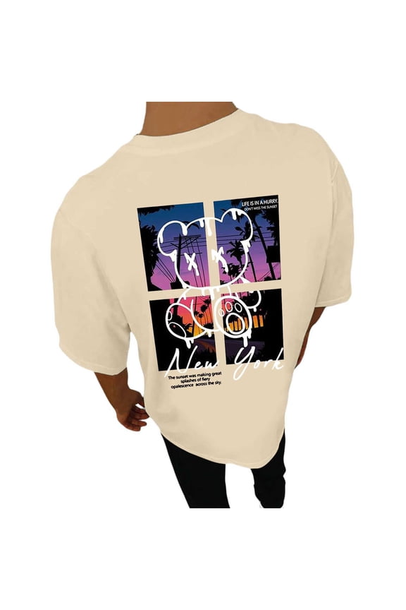 Mens T Shirts Graphic Print Summer Short Sleeve Retro Boys Tee Crew Neck Large Size Male Clothes