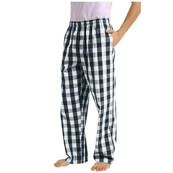 Luwomo Pants for Mens Home Plaid Business Fashion Long Wide Leg Elastic Waist Loose Sleepwear Trousers Grey,2XL
