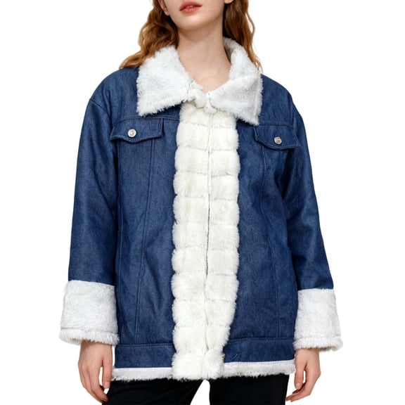 Luwomo Plus Size Denim Jacket Coat Long Sleeve Lined Outerwear for Cold Weather Casual Style Pullover,White