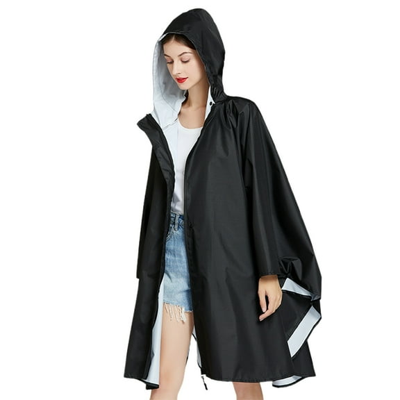 Luwomo Rain Jackets for Womens Unisex Cape Lightweight Windproof Outdoor Rain Poncho Color Block Design for All Seasons Tops Black,One Size