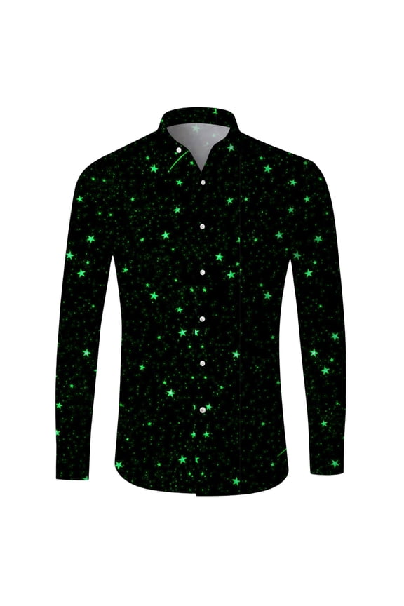Shirts Men Star Print Long Sleeve Button Down Party Lapel Party Loose Clothing