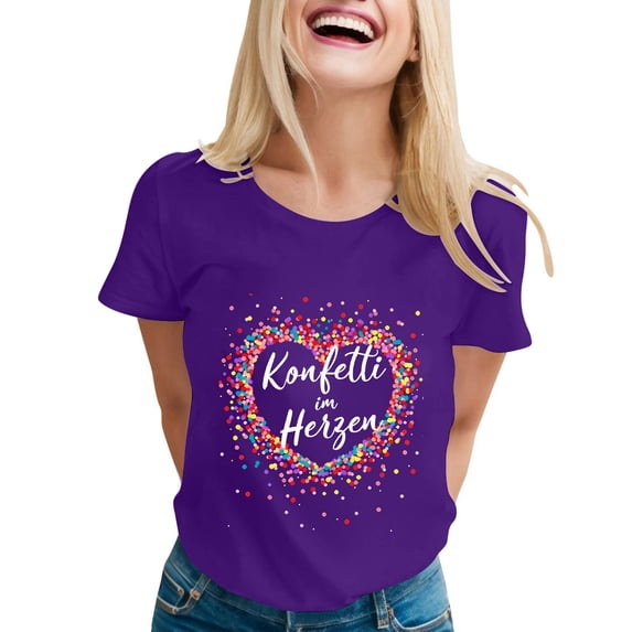 Luwomo Short Sleeve T Shirts Women Carnival Print Round Neck Festive Tops