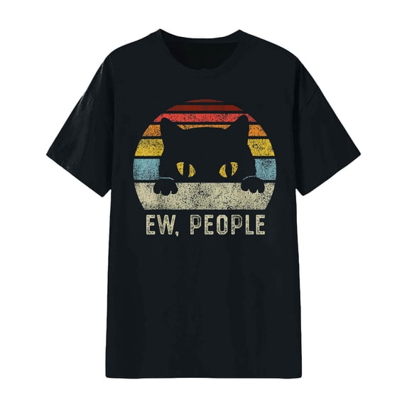 Luwomo Short Sleeve T Shirts for Women Cat Graphic Print Short Sleeve Crew Neck Tee Ladies Tops