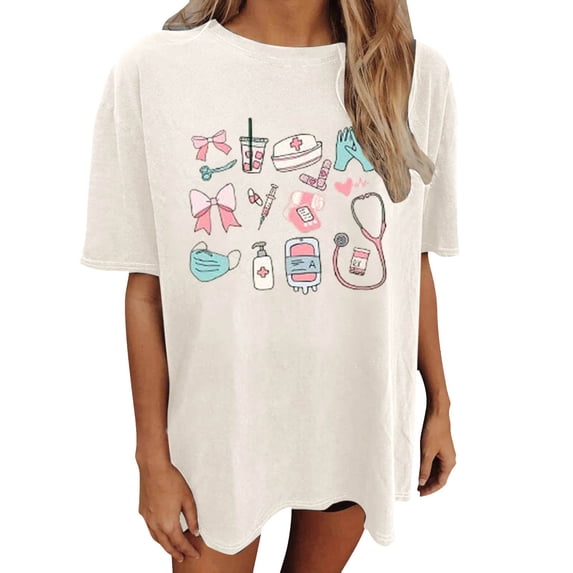 Luwomo Short Sleeve T Shirts for Women Oversized Crew Neck Drop Shoulder Tee Loose Regular Blouses
