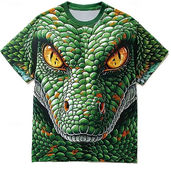 Luwomo T Shirt for Mens Summer Oversized 3D Snake Print Short Sleeve Crewneck Tee Regular Tops