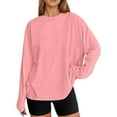 thumbnail image 1 of Luwomo T-Shirts for Women Oversized Long Sleeve Basic Round Neck Solid Color Loose Tops, 1 of 7