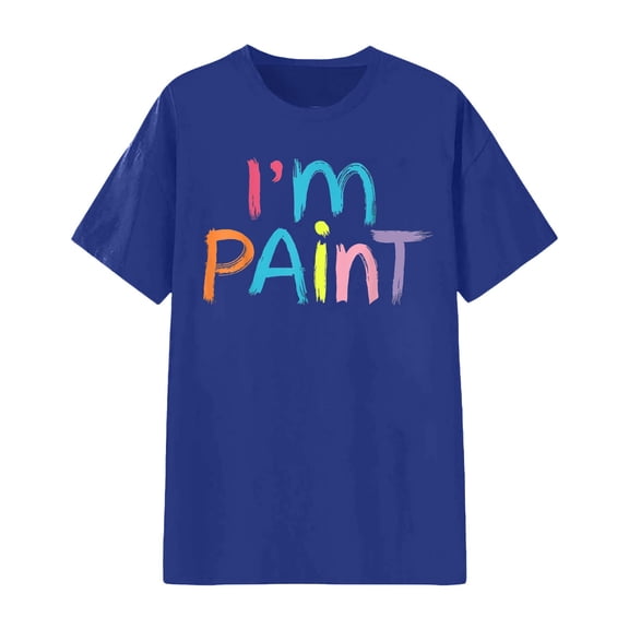 Luwomo T Shirts for Women Unisex Letter Graphic Short Sleeve Loose Pullover Tops,Blue