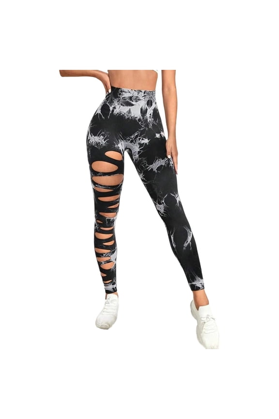 Women Yoga Pants High Waisted Tie Dye with Ripped Design Lifting Workout Casual Leggings