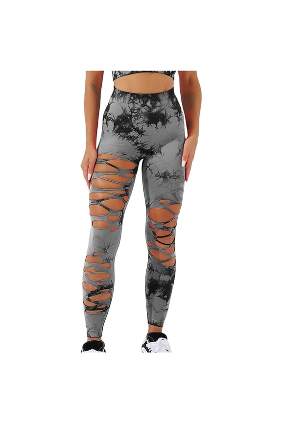 Women Yoga Pants High Waisted Tie Dye with Ripped Design Lifting Workout Casual Leggings