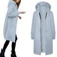 thumbnail image 1 of Luwomo Women's Casual Jackets Zipper Long Sleeve Hooded Drawstring Warmth Versatile Outerwear Everyday Activities with Pockets Blouses Light Blue,L, 1 of 6