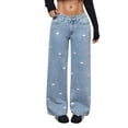 thumbnail image 1 of Luwomo Women's Casual Jeans High Waisted Washed Wide Leg Long Trousers with Bow Detail Streetwear Stretch for Everyday Wear Relaxed Fit Denim Pants BU1,L, 1 of 7