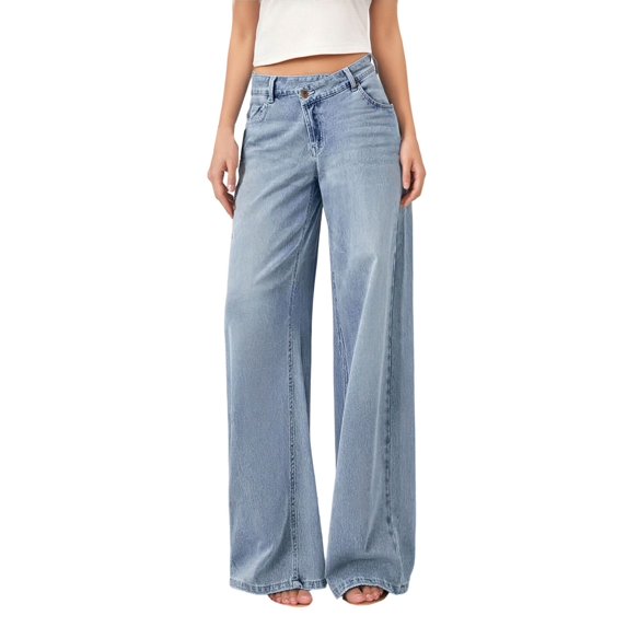 Luwomo Women's Casual Jeans Personality Straight Leg High Waist Wide Leg Long Trousers Loose Fit Relaxed Fit Denim Pants Light Blue,XS