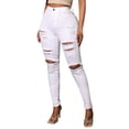 thumbnail image 1 of Luwomo Women's Casual Jeans Stretch Holes Leggings High Waist Straight Leg Long Trousers Relaxed Fit Denim Pants White,XL, 1 of 5