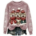 thumbnail image 1 of Luwomo Women's Christmas Flannel Sweaters Cozy Pullover Santa Cute Cats Graphic Crewneck Winter Holiday Knit Festive Seasonal Loose Fit Streetwear Blouses,Z1 Pink,3XL, 1 of 3