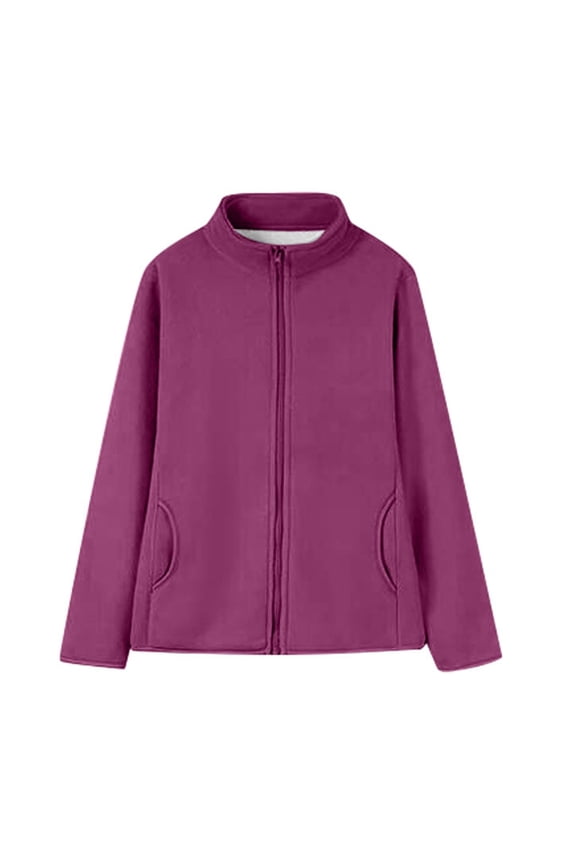 Women's Leisure Jackets Soft Lined Full Zip Solid Color Long Sleeve Coat Regular Blouses Light Purple,L