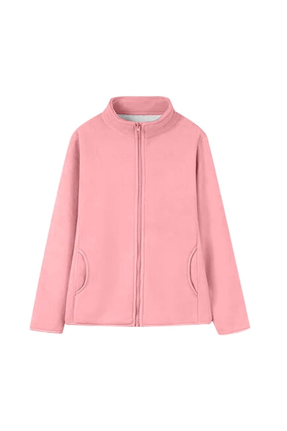 Women's Leisure Jackets Soft Lined Full Zip Solid Color Long Sleeve Coat Regular Blouses Pink,5XL