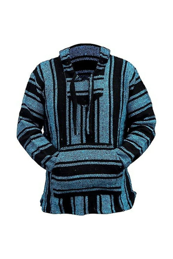 Women's Leisure Hoodies Mexican Hoodies Hippie Surf Poncho Sweater Sweatshirt Long Sleeve Hooded Drawstring Loose Fit Pullover Tops Blue,M