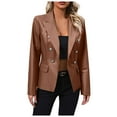 thumbnail image 1 of Luwomo Women's Leisure PU Leather Jackets Solid Color Double Button Suit Loose Fit Coat Regular Blouses Brown,M, 1 of 8