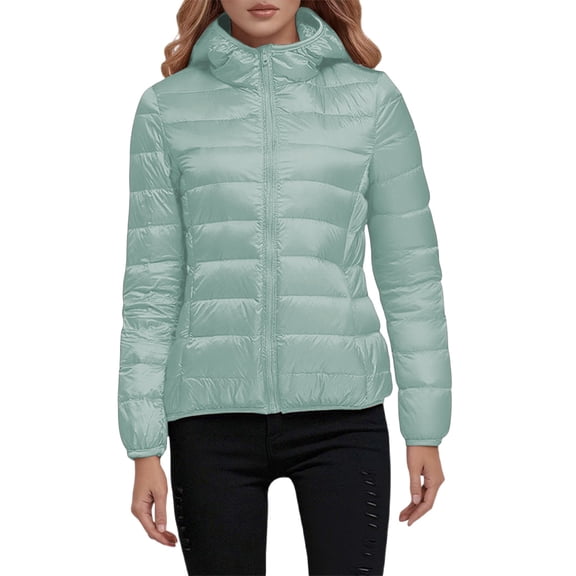 Luwomo Women's Packable Lightweight Full-Zip Puffer Jacket with Hood Quilted Insulated Warm Winter Coat Outerwear for Hiking Travel,Mint Green,3XL