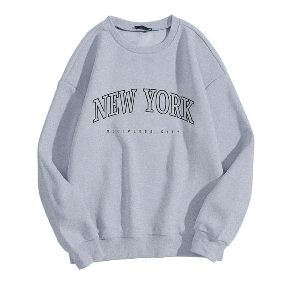 Luwomo Womens Casual Sweatshirts Long Sleeve Letter Graphic Crew Neck Pullover Tops For Women Regular Tops Grey,L