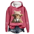 thumbnail image 1 of Luwomo Womens' Christmas Hoodies Hoodies Cow Print Holiday Graphic Long Sleeve Hooded Pullover Sweatshirt Cozy Fleece Loose Fit Ladies Tops Watermelon Red,L, 1 of 3