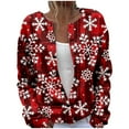 thumbnail image 1 of Luwomo Womens Claus Christmas Cardigans Stylish Santa Snowflake Print Button Down Long Sleeve Autumn Winter Holiday Festive Cozy Soft Knitwear Outerwear Jacket Regular Coat Blouses,A-Red,L, 1 of 5