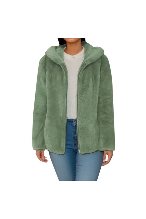 Womens Jackets Solid Color Lined Winter Mid Length Long Sleeve Hooded Coat Regular Blouses Green,XL
