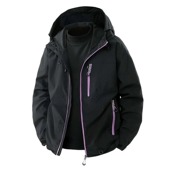 Luwomo Womens' Hiking Jackets Outdoor Breathable Windproof Raincoat Lightweight Mountaineering Long Sleeve Hooded Coat Relaxed Fit Blouses Black,2XL