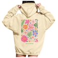 thumbnail image 1 of Luwomo Womens Hoodies Flower & Slogan Printed Hooded Long Sleeve Drawstring Loose Fit Pullover Blouses Beige,L, 1 of 5