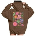 thumbnail image 1 of Luwomo Womens Hoodies Flower & Slogan Printed Hooded Long Sleeve Drawstring Loose Fit Pullover Blouses Brown,XL, 1 of 5
